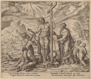 Den flittige arbeideren forent med Kristus etter døden av Philip Galle after Maerten van Heemskerck
