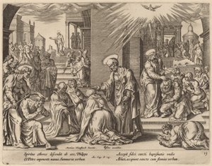Samarias folk mottar Guds ord av Philip Galle after Maerten van Heemskerck