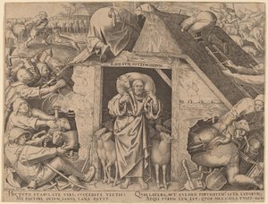 Lignelsen om den gode hyrde av Philip Galle after Pieter Bruegel the Elder