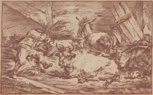 Dyr i en stall (rød kritt på papir) av Philip James de (1740-1812) Loutherbourg