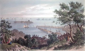 The Royal Squadron at Anchor, 2. september 1846, fra besøket til dronning Victoria i Jersey, gravert av H. Walter av Philip John (after) Ouless