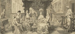 Elegant Society ved Round Table, um 1700 av Philip Tidemann