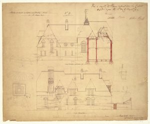 Forhøyninger for The Red House, Bexleyheath (penn og blekk og wc på papir)