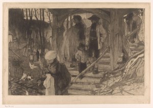 Bønder går ned en trapp Baptême à Fribourg (original tittel) av Philip Zilcken (signed by artist)