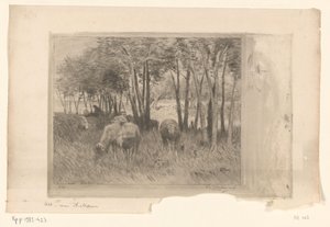 flokk med sauer og gjeter i en eng med trær Moutons (original tittel) av Philip Zilcken (signed by artist)