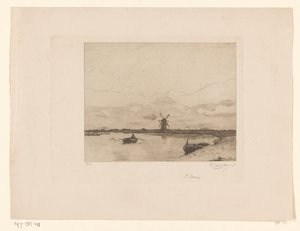 Seil med robåt i et englandskap med mølle Paysage (original tittel) av Philip Zilcken (signed by artist)