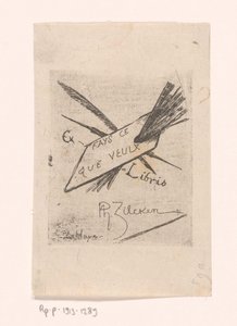 Ex libris med penner, pensler og palett av Philip Zilcken