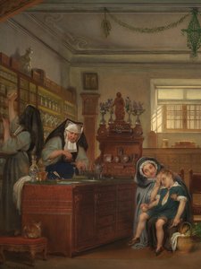 Detalj av apoteket ved Saint-John's Hospital (olje på panel)