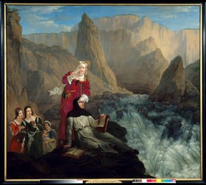 Laure og Petrarque til Fontaine de Vaucluse. Maleri av Philippe Jacques (Philippe Jacques) Van Bree (1786-1871)