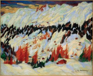 Vinterlandskap nær Davos Frauenkirch, (Vinterlandskap nær Davos Glacis) av Philipp Bauknecht