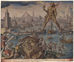 Kolossen på Rhodos (fra sekvensen av verdens syv underverker). Etter Maarten van Heemskerck. 1572