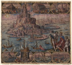 Fyret i Alexandria fra serien The Eightth Wonders of the World After Maarten van Heemskerck, 1572 av Philipp Galle