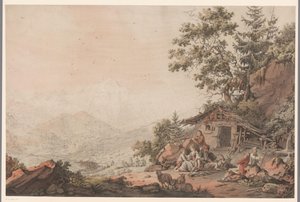 Familie i et hus på fjellet av Philipp Jacques Loutherbourg (I) (attributed to)
