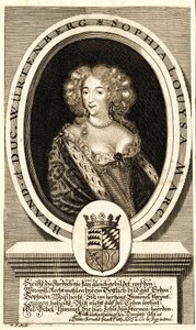 Portrett av Sophie Louise av Württemberg-Stuttgart 1642-1702, Margravine..., ca. 1680. av Philipp Kilian