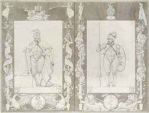 Charlemagne (742-814) og Heymon, 1804-5 (penn, blekk og vask på papir) av Philipp Otto Runge