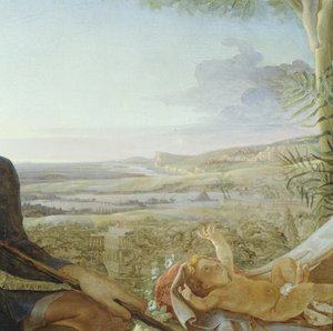 Kristusbarn og landskap fra Rest on the Flight into Egypt, 1805-06 (detalj av 141645) av Philipp Otto Runge