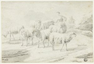 Gjeterinne og sauer av Philipp Peter Roos