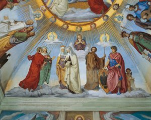 Dante og Beatrice snakker til Piccarda og Constance, fra 'the Heavens of the Blessed and the Empyrean', Dante Room (fresco)