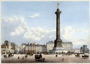 Column de Juillet à la Bastille - i "" En tur i Paris og dens omgivelser ", designet av Jacottet og Benoist, ca. 1840 av Philippe Benoist