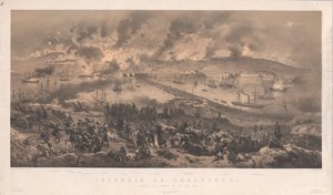 Brann i Sevastopol. Russernes retrett på nordkysten, 1855. av Philippe Benoist