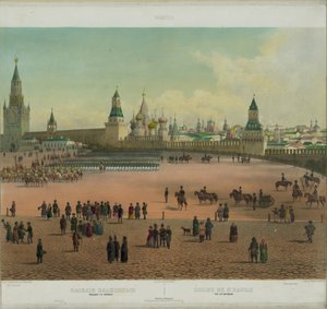 Basilikumkatedralen ved Den røde plass i Moskva fra en panoramautsikt over Moskva i 10 deler, ca 1848 av Philippe Benoist