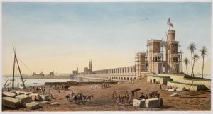 Demningen over Nilen, bygningen av Aswan-demningen, Egypt, 1853
