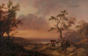 Landskap med storfe og bonde av Philippe Jacques de Loutherbourg