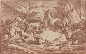 Dyr i en stall av Philippe Jacques de Loutherbourg II