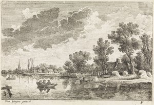 Elvelandskap med robåt av Philippe Lambert Joseph Spruyt
