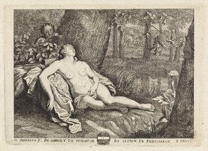 Sovende nymfe spionert av en satyr