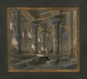 Scenografi av Philippe Chaperon for operaen Aida av Giuseppe Verdi (1813-1901): tempelet til Isis