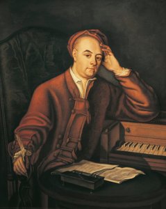 Tyskland, Sachsen-Anhalt, Halle, Portrett av den tyske komponisten Georg Friedrich Handel (1685 - 1759)