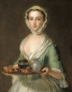 Portrett av en ung kvinne, muligens Hannah, kunstnerens hushjelp, som holder et tebrett