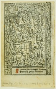 The Martyrium of Saint John the Evangelist (recto) og desemberkalender (verso), fra Book of Hours av Philippe Pigouchet