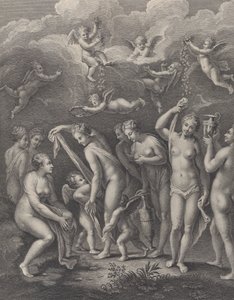 Hera, Afrodite og Athena forbereder seg på skjønnhetskonkurransen før P..., ca. 1729-40. av Philippe Simonneau