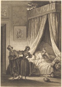 Veddemålet til de tre sladderene: Tjeneren av Philippe Triere and Antoine Jean Duclos after Jean Honoré Fragonard
