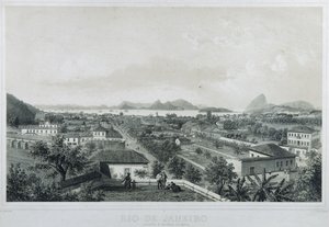 Ni panoramautsikt over Rio de Janeiro: Catette og inngangen til Barra av Philippe and Ciceri Eugene Benoist