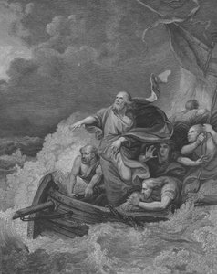 Kristus stiller stormen, St. Matteus 8, vers 23-28 (gravering)