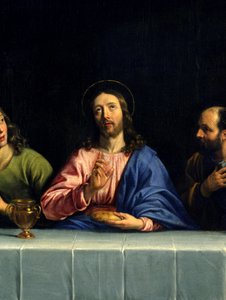 Nattverden kalt "La petite cene"" Detalj. Maleri av Philippe de Champaigne (1602-1674) (Ec. Flam.) Størrelse 0,80 x 1,49 m Paris. Museet Louvre av Philippe de Champaigne