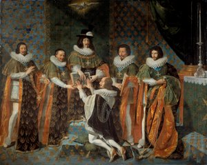 Mottakelse av Ludvig XIII (1601-1643) av Henri II av Orleans, hertug av Longueville og Estouville, suveren prins av Neufchatel (1595-1663) Ridder av Den Hellige Ånds Orden 15.05.1633 Ludvig XIII er omringet av Claude Bartillier , Storkasserer i t av Philippe de Champaigne