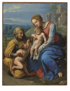 Den hellige familie med en spurv (olje og gull på panel lagt ned om bord) av Philippe de Champaigne