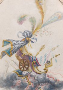 Design for en Lampas Silk med en triumfvogn på en sky, ca. 1770-75.