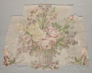 Silkefragment, del av panel kalt The Flower Basket, 1770.