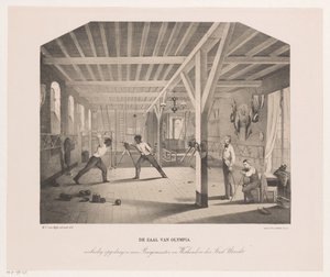 Utsikt i gjerde- og turnhallen til elevbedriften Olympia The Hall of Olympia (tittel på objekt) av Philippus Anthonius Alexander Kanne