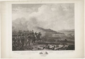 Prins av Orange som ledet de nederlandske troppene i slaget ved Quatre-Bras, 1815 Hans Kongelige Høyhet William, George, Frederik, Lodewijk Kronprins av kongeriket Nederland i spissen for den nederlandske mot den franske hæren av Quatre-B av Philippus Velijn