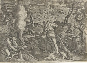 Konijnenjacht Jachttaferelen (serietittel) Der alle slags jakt, fuglefangst og fiske (serietittel) av Philips Galle (possibly)