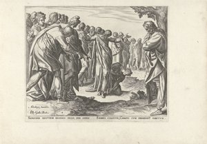 Kristus helbreder en kvinne med blodtap Seks scener med Kristus og kvinner fra evangeliene (serietittel) av Philips Galle