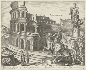 Colosseum i Roma Amfiteater (tittel på objekt) Verdens åtte underverker. (serietittel) av Philips Galle