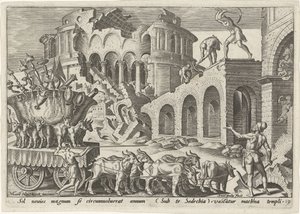 Kaldeerne plyndrer Jerusalems tempel The Days of Doom of the Jewish People (serietittel) av Philips Galle
