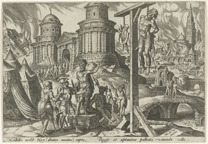 Kongen av Ai blir hengt The Days of Doom of the Jewish People (serietittel) av Philips Galle